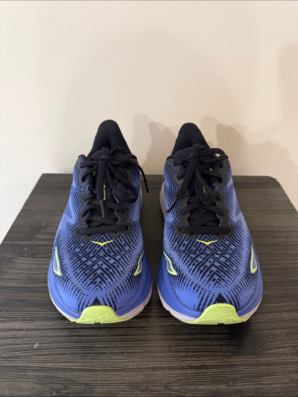 Hoka Women’s Blue Running Sneakers with Neon Yellow Accents